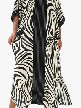 Black & White Zebra-Print Maxi Dress with Center Pinstripe Panel